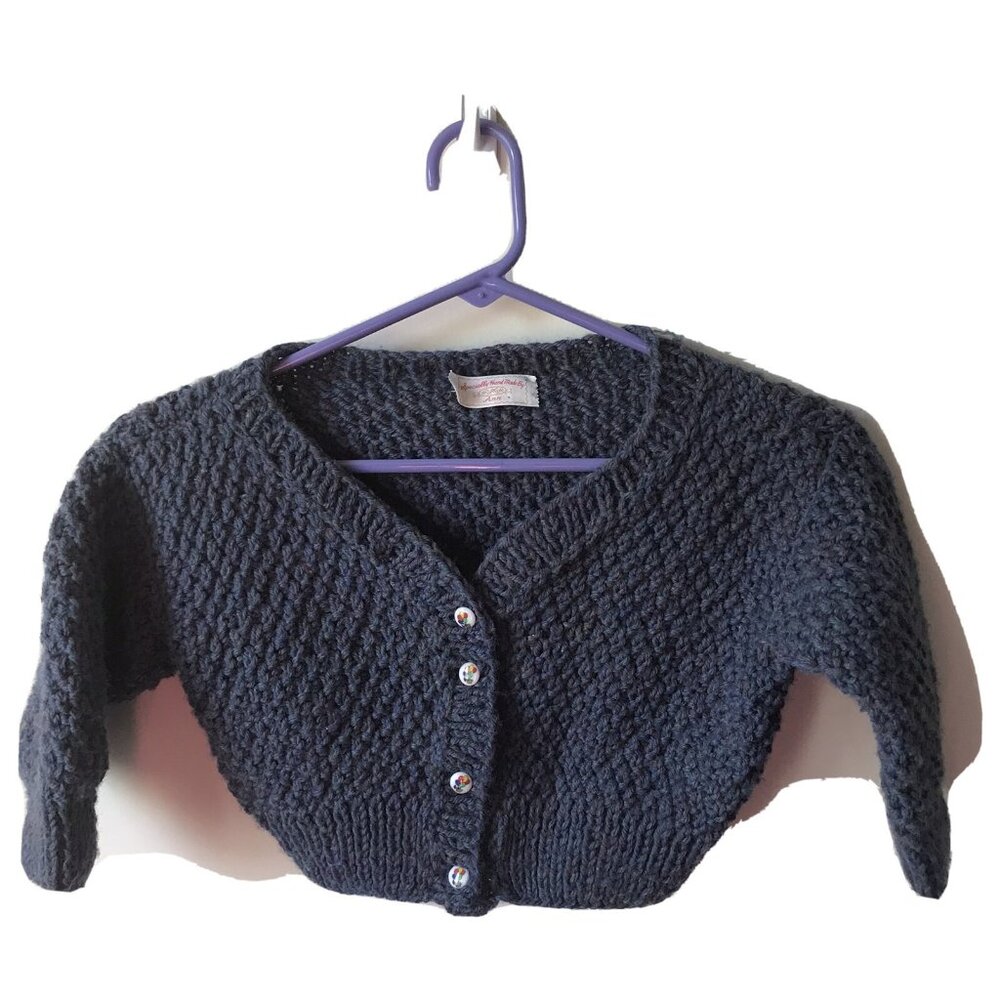 Handknit blue cardigan sweater balloon buttons unisex baby outdoors size‎ 18m-2T